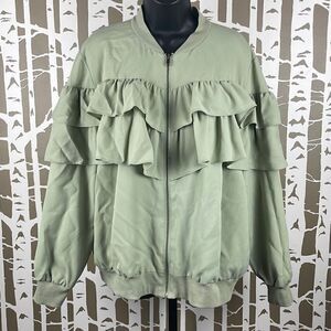 Lane Bryant Pistachio Green Ruffled Zip Up Bomber Windbreaker Jacket 18/20